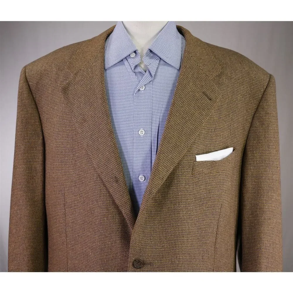 Canali Gold Blue Knit Woven 100% Cashmere Blazer Jacket 48L